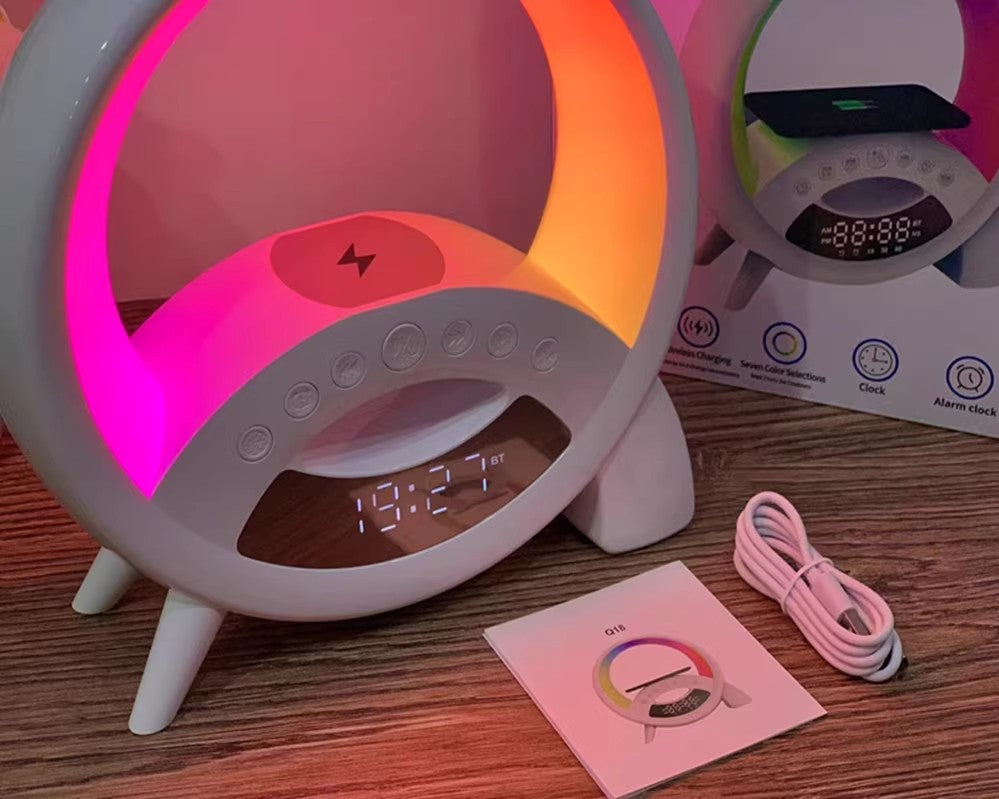 Wireless Charging Multi-function Bluetooth Speaker with Alarm Clock Nightlight