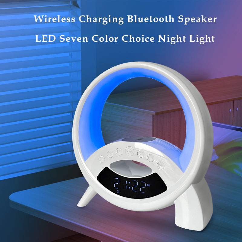 Wireless Charging Multi-function Bluetooth Speaker with Alarm Clock Nightlight