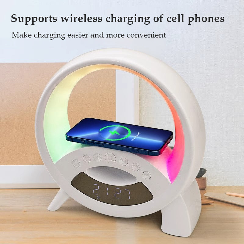 Wireless Charging Multi-function Bluetooth Speaker with Alarm Clock Nightlight