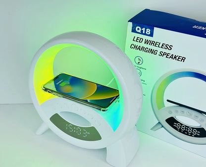 Wireless Charging Multi-function Bluetooth Speaker with Alarm Clock Nightlight