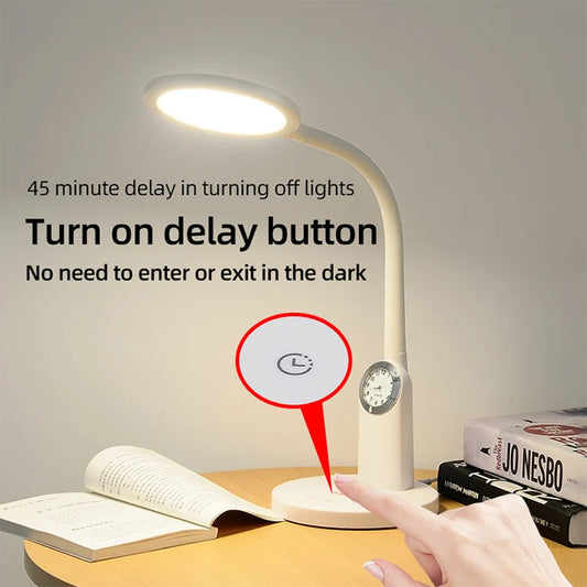 Eye-care LED desk lamp with quartz clock Dimming LED desk lamp for study Eye-care desk lamp with quartz clock Dimming LED desk lamp for study